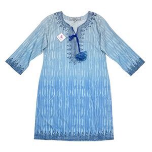 Bella Tu Dress Size Small Blue Tassels 3/4 Sleeves Resort Vacation Shift Coastal